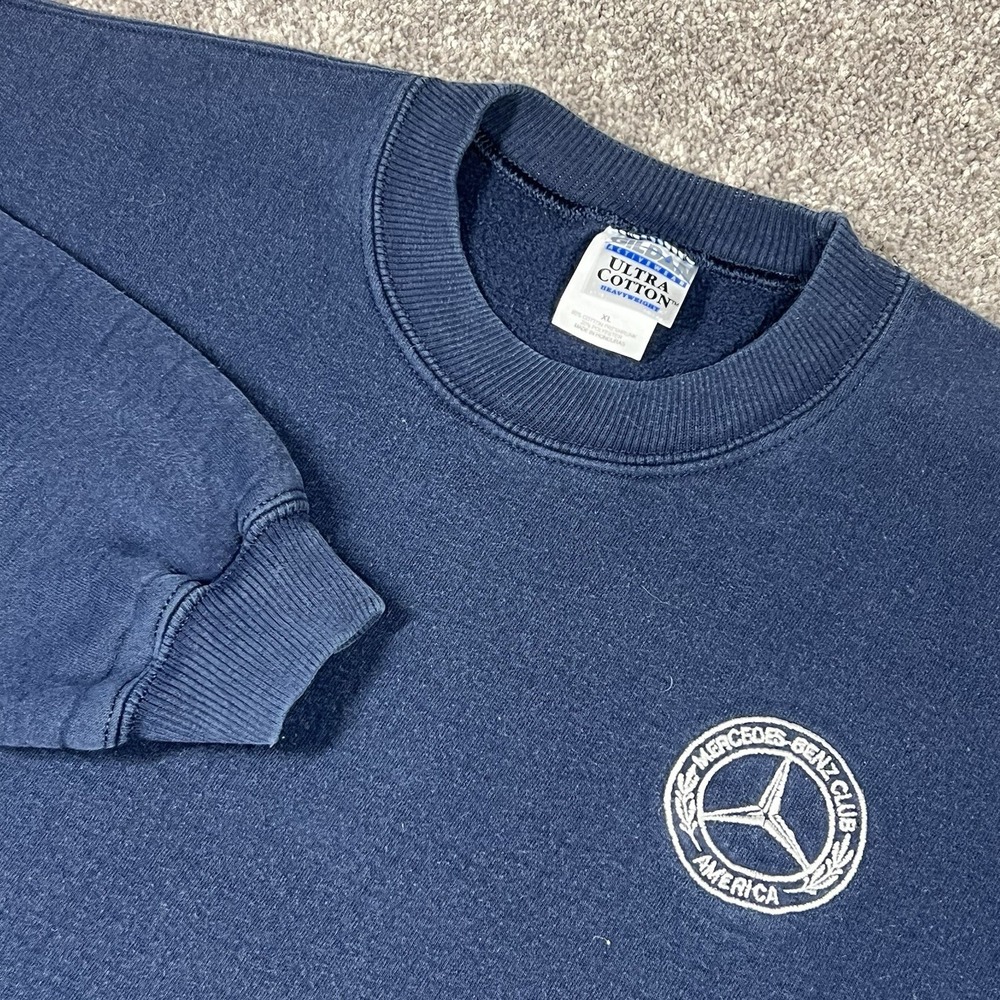 Vintage 90s Mercedes Benz Faded Blue Crewneck Sweatshirt Pullover Car Promo XL